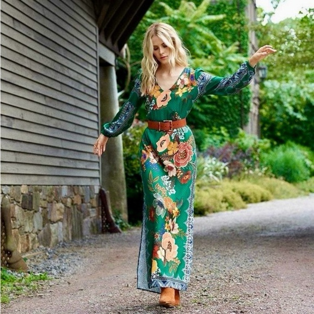FARM Rio Green Floral Maxi Dress